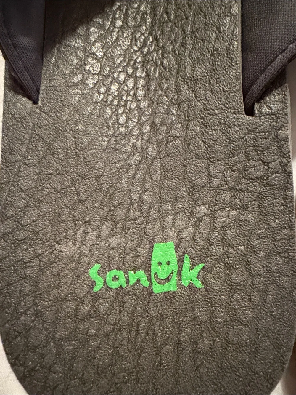 Sanuk Dark Gray Flip Flop Sandals with Green Logo Accent